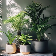 Fototapeta premium Indoor plant arrangements by the window create a cozy and modern natural atmosphere. AI generated image
