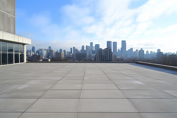 Obraz premium Empty Rooftop with City Skyline and Clear Blue Sky