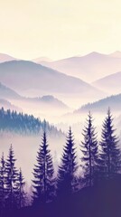 Fototapeta premium Misty Mountain Silhouettes: A Serene Landscape Painting