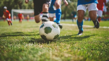 Obraz premium Soccer players chasing ball on field