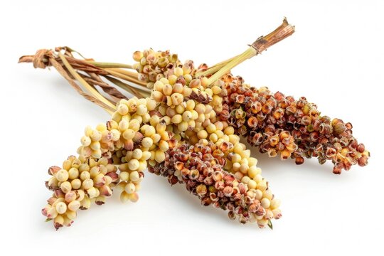 Sorghum bicolor, commonly called sorghum and also known as great millet, durra, jowari, jowar or milo. Isolated