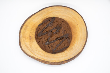 Chocolate chip cookies on wood chips