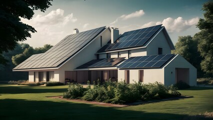 Solar-Powered Home with Sleek Panels on Roof