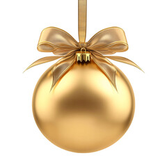 Gold ball with ribbon and a bow isolated on white and transparent background.