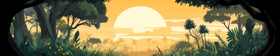 Serene Sunrise in Minimalistic Forest Vector Illustration