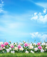 Fototapeta premium Beautiful Pink and White Roses in a Garden