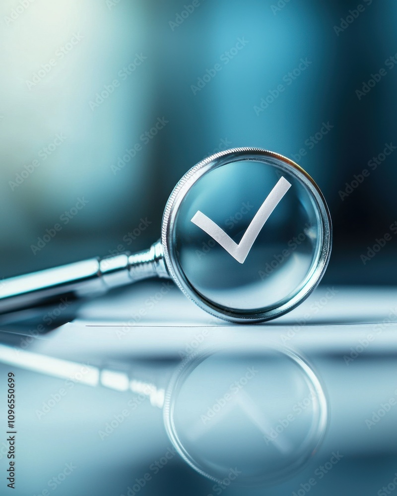Poster a magnifying glass focuses on a checkmark, symbolizing verification and attention to detail in a mod