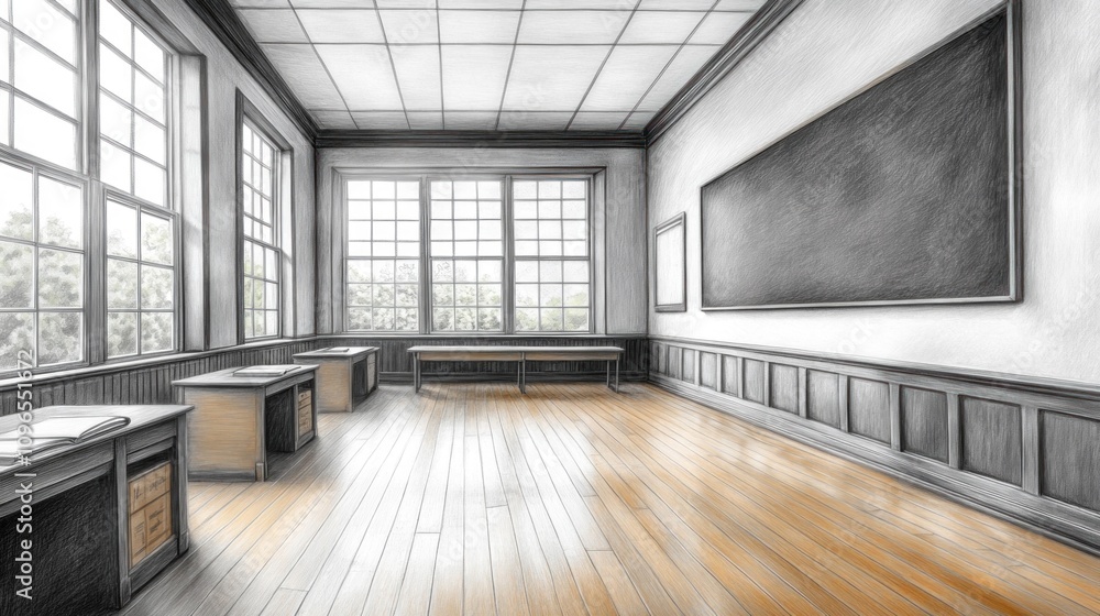 Poster empty classroom sketch: a serene space for learning