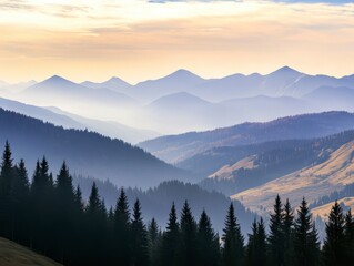 Obraz premium Misty Mountain Range at Sunrise