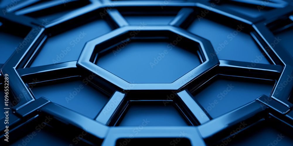 Poster close-up of a geometric blue pattern with hexagonal shapes.