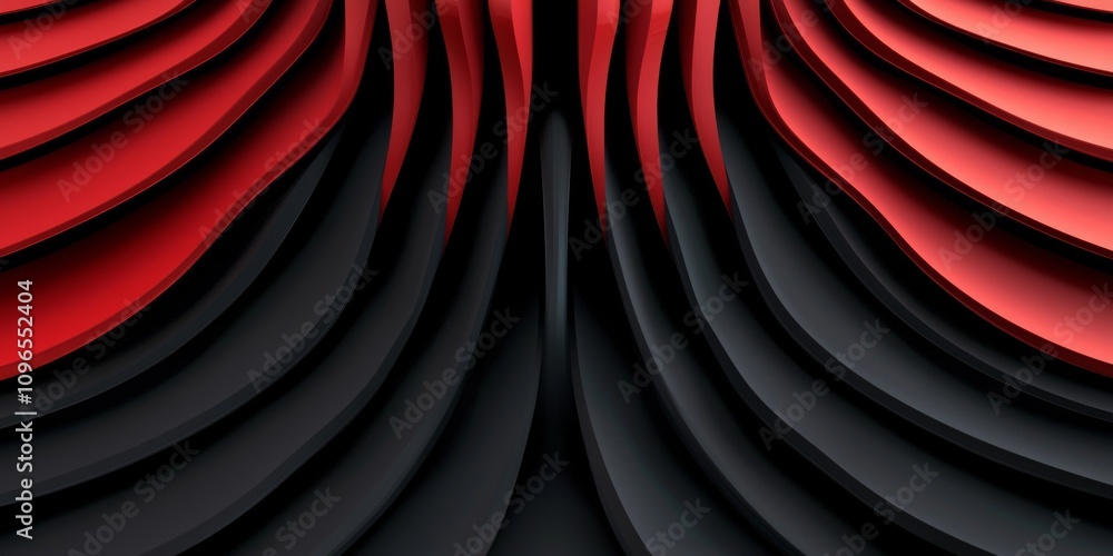 Poster abstract layered pattern in red and black colors.