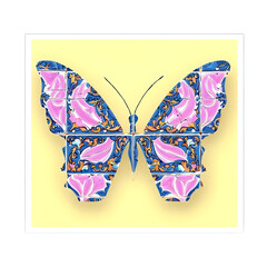 Beautiful Azulejo Butterfly Sticker On Soft Yellow Background