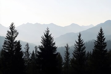 Fototapeta premium Misty Mountain Range Silhouette