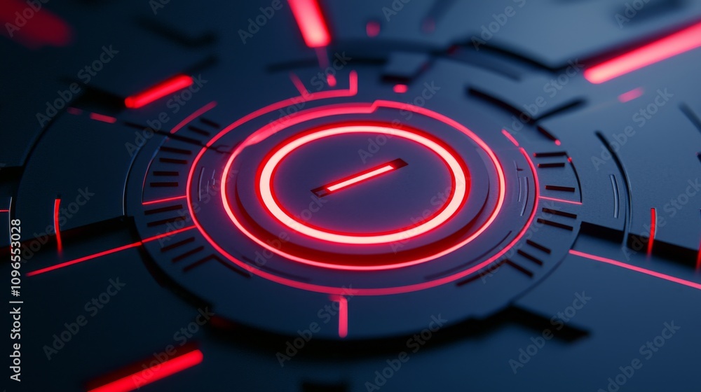 Aufkleber futuristic design with glowing red circular elements on a dark background.