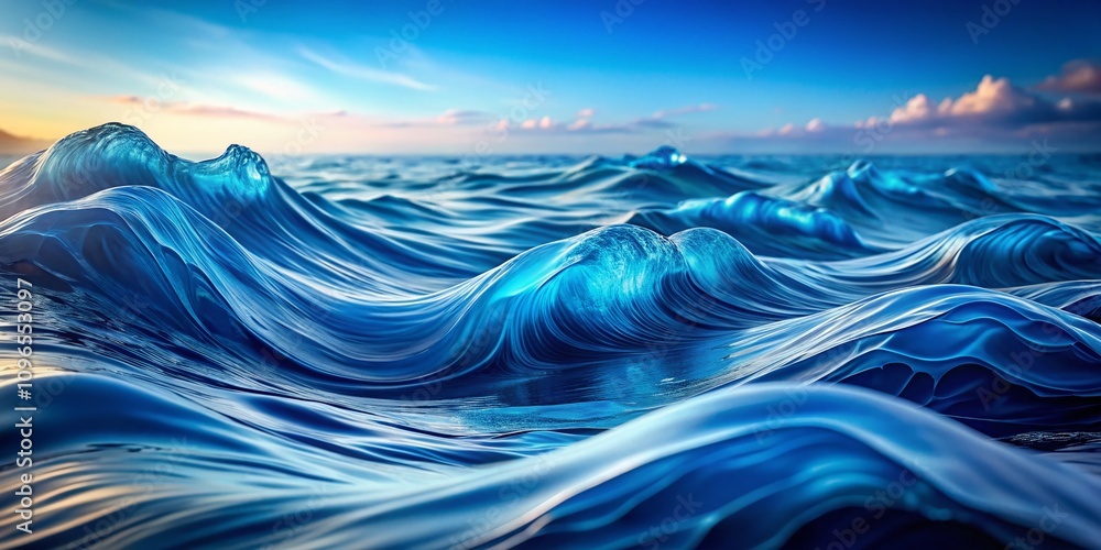 Aufkleber captivating abstract motion of blue ocean waves with fluid lines creating a serene background, perfe
