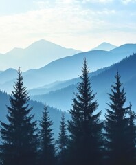 Obraz premium Misty Mountain Range Silhouette