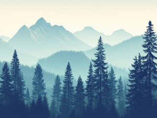 Fototapeta premium Misty Mountain Forest Scenery