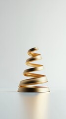 A minimalist gold spiral sculpture on a clean white background, symbolizing elegance.