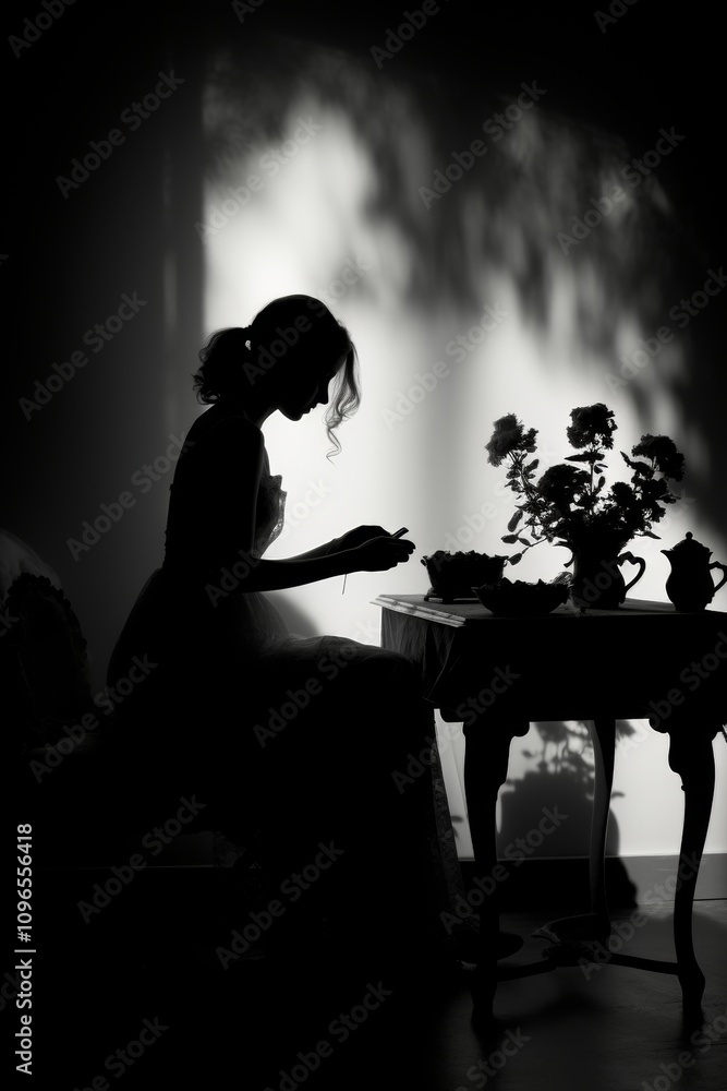 Poster creating a striking silhouette contrast between a figure and a solid background design
