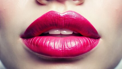 Fototapeta premium Captivating Close-Up of Pink Lips with a Tilt-Shift Effect on a White Background for Beauty and Cosmetic Themes