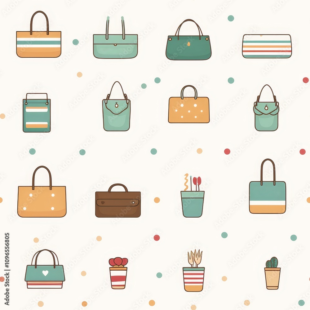 Poster minimalist linear pattern of stationery items in three color variations on white background