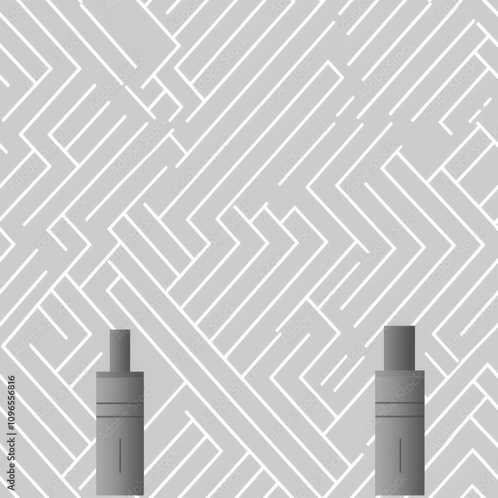 Poster minimalist linear pattern featuring stationery items in three color variations on white background