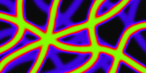 Vibrant neon green lines crisscross against a backdrop of electric blue, creating a dynamic and energetic abstract pattern.