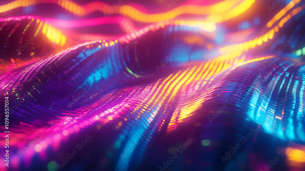 Poster Vibrant abstract patterns flow in neon colors creating a captivating visual experience