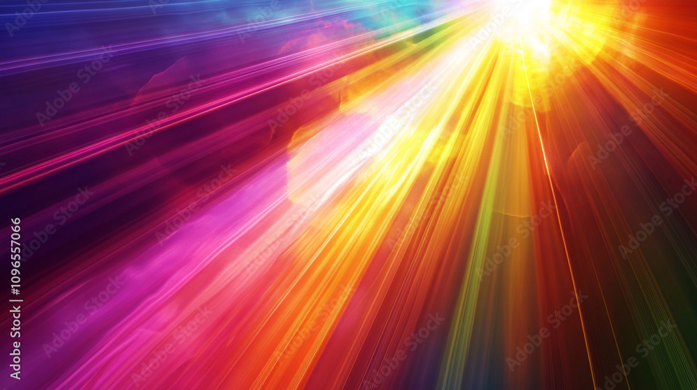 Poster Colorful light rays creating a vibrant abstract pattern in a spectrum of hues