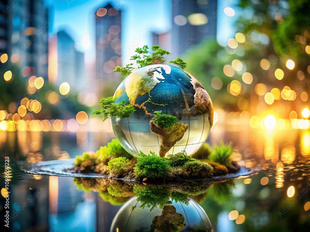 Poster captivating conceptual photography of a globe symbolizing global connectivity and environmental awar