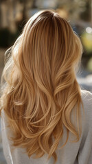 Naklejka premium hair of a woman, blonde woman from behind, hair model, hair texture