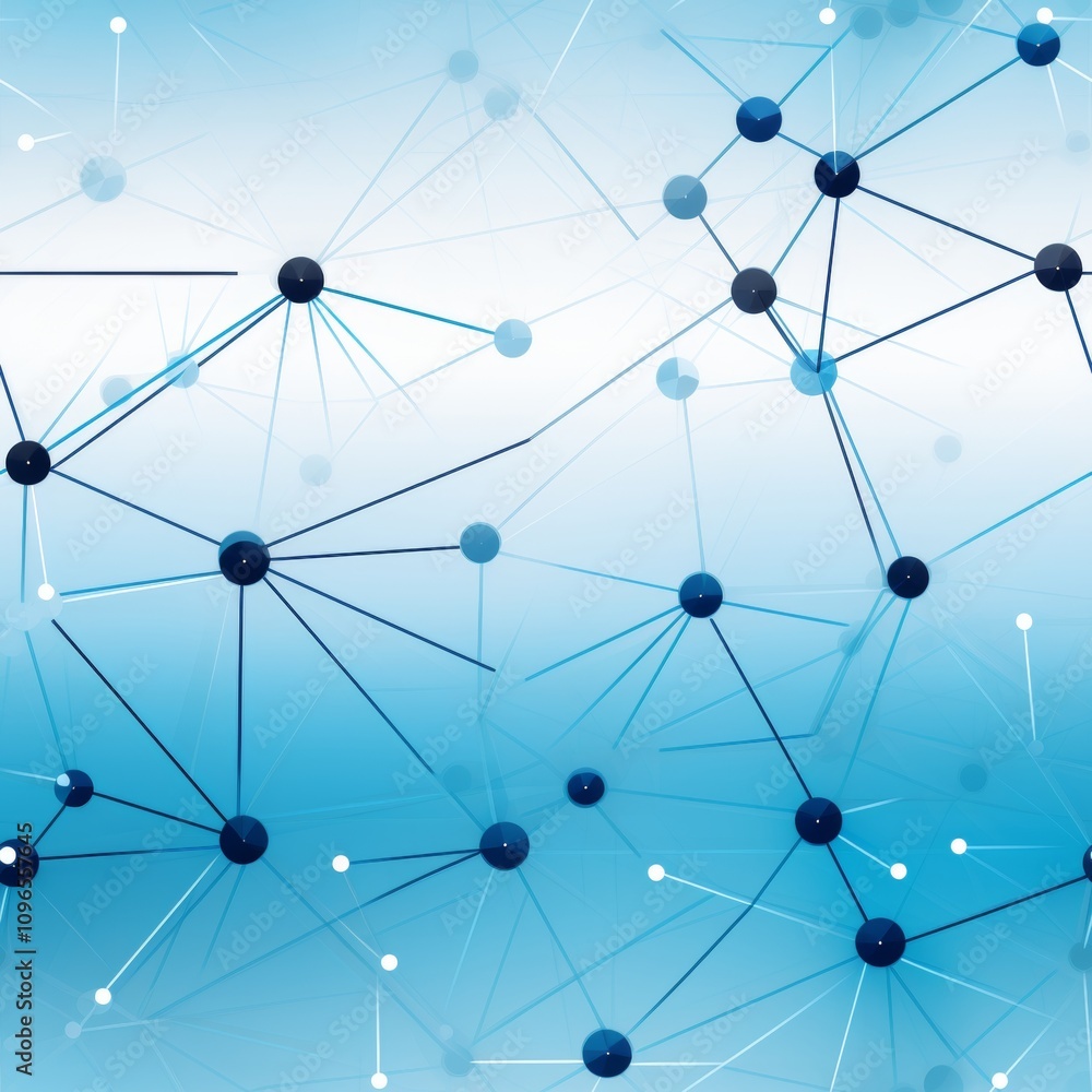 Poster abstract network diagram with blue nodes and lines on white background in seamless pattern