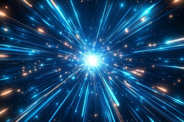 Naklejka premium This is an intriguing abstract illustration that showcases vibrant blue laser rays radiating from a glowing center, making it an ideal visual for themes related to technology, science, and innovation