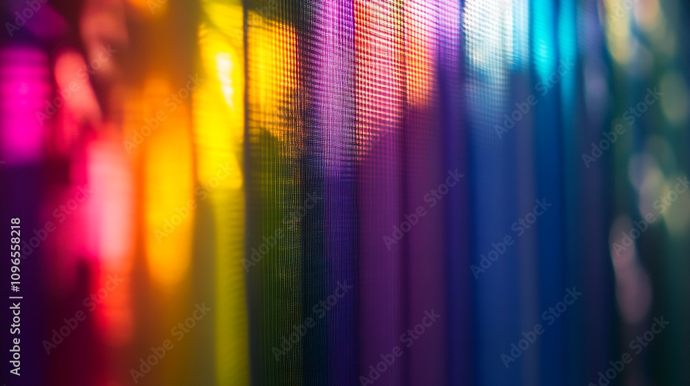 Aufkleber colorful light patterns create a vibrant display through sheer fabric at a sunny location
