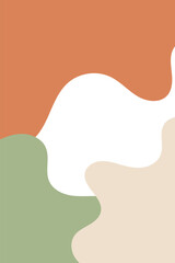 A minimalist abstract design featuring organic, flowing shapes in soft pastel colors, including muted green, pink, and beige. The shapes have a fluid, smooth texture, creating a calming and modern loo