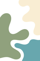 A minimalist abstract design featuring organic, flowing shapes in soft pastel colors, including muted green, pink, and beige. The shapes have a fluid, smooth texture, creating a calming and modern loo