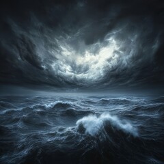 A Captivating Stormy Seascape: Powerful Waves and Dark Clouds