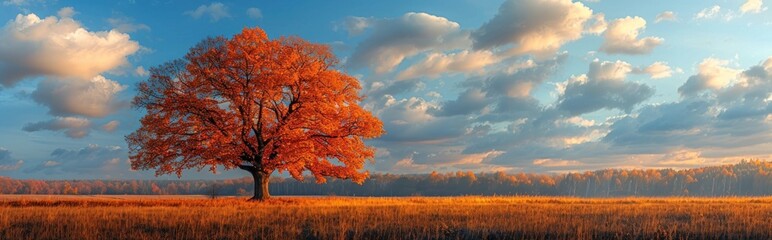 Fototapeta premium Lone Autumn Tree in a Golden Field