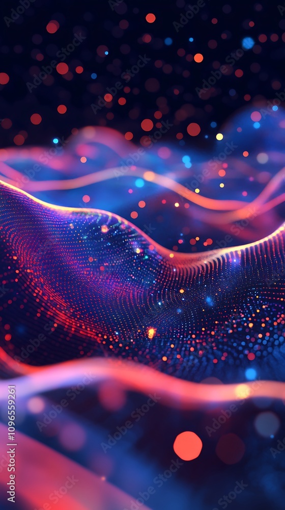 Aufkleber futuristic digital backdrop with glowing lines and scattered technology particles.