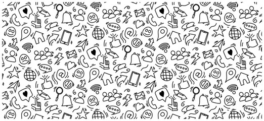 social media doodle background seamless pattern repeat icon cute 