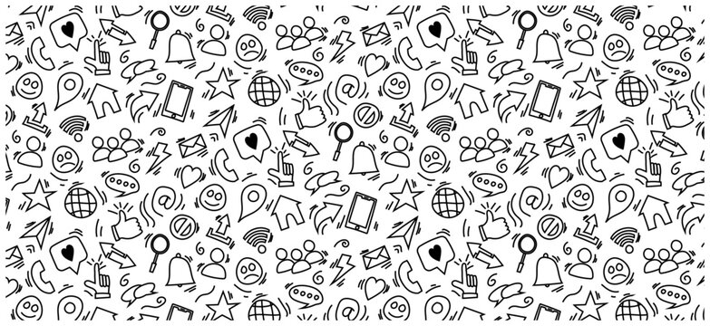 social media doodle background seamless pattern repeat icon cute 