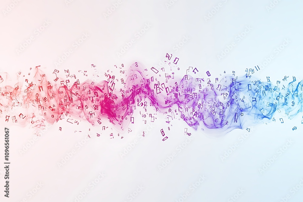 Poster abstract colorful wave with symbols representing creativity and technology.
