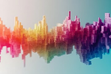 Obraz premium Abstract representation of a vibrant cityscape with colorful soundwave effects.