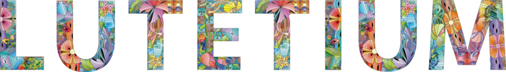 The word LUTETIUM. It is a chemical element. Colorful vector word isolated on a white background