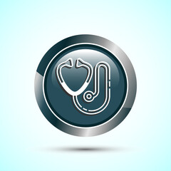 Stethoscope icon design illustration. Doctor stethoscope medical device icon, Gray Color Round Button Design