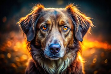 Captivating Intense Dog Portrait with Striking Eyes and Dramatic Lighting, Showcasing a Powerful Expression and Unique Features of a Loyal Canine Companion in Stunning Detail