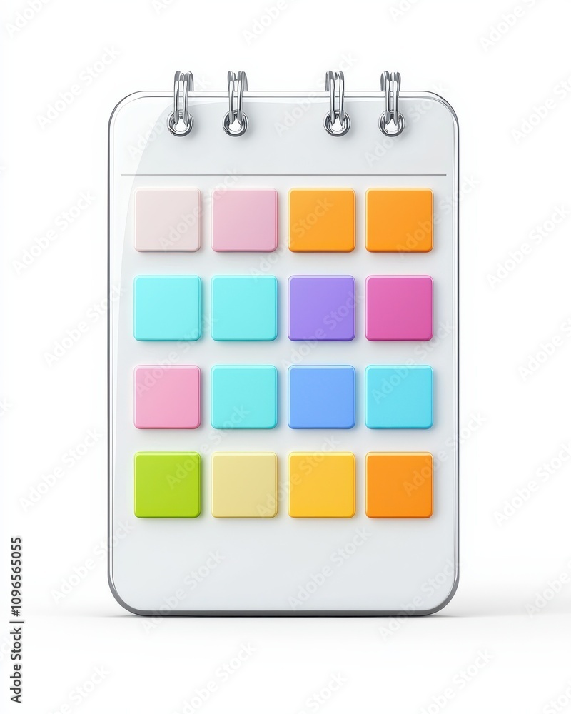 Poster a colorful notepad with various square sticky notes arranged in a grid pattern, showcasing vibrant p