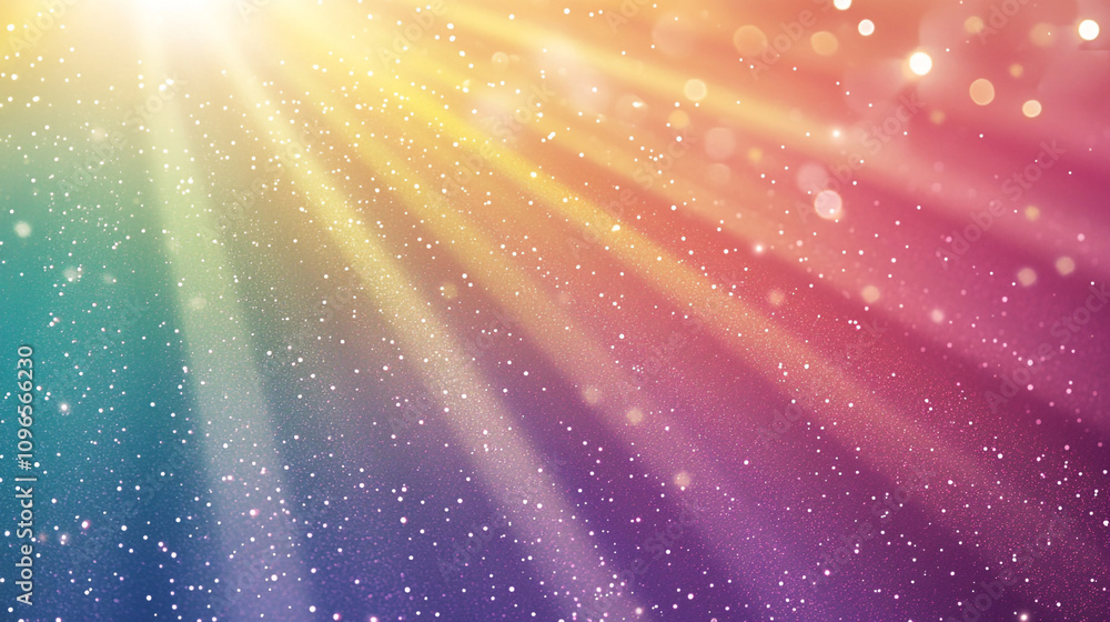 Poster colorful light rays with sparkles shining softly against a gradient background