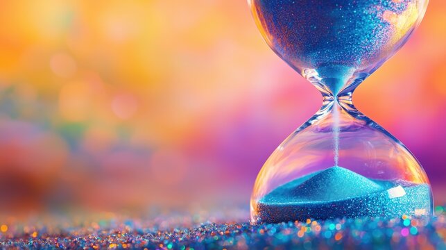Leuchtende Sanduhr vor einem schimmernden Hintergrund