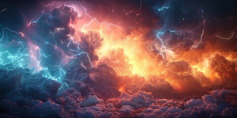 Fototapeta premium Thunderstorm with Lightning and Dramatic Clouds